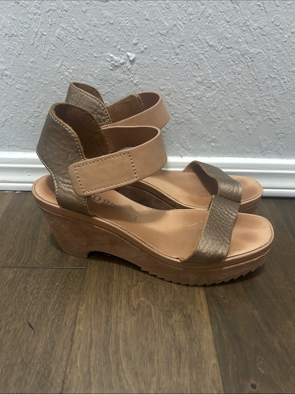 Pedro Garcia Taupe and Tan Wedge Sandals
